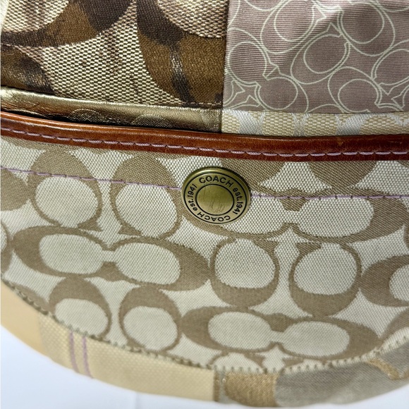 Coach Patchwork Shoulder Bag with Signature Design and Suede & Metallic Accents - Picture 8 of 13